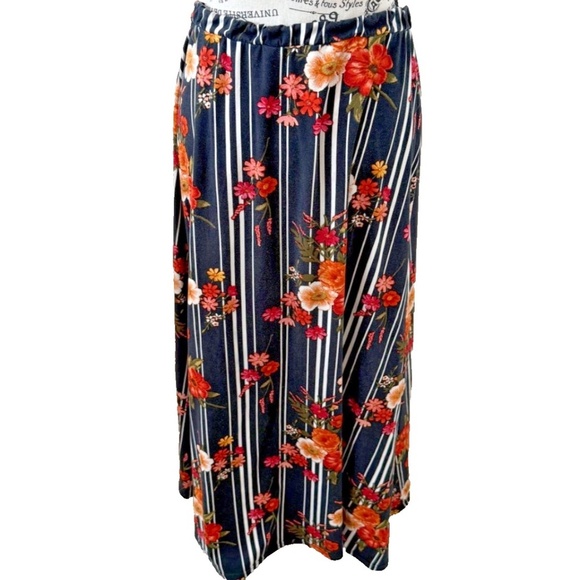 French Laundry Women's Boho Maxi Skirt; Black/Stripes/Floral; Elastic Waist; L - Picture 1 of 8